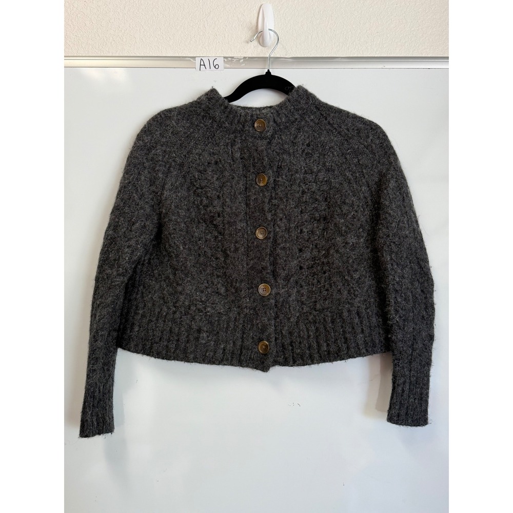Everlane Womens Merino Alpaca Cropped Cardigan Sweater Gray XS